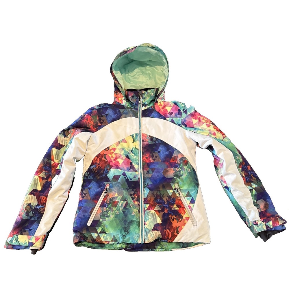 Obermeyer 31031 Girls Ski Snowboard Jacket Geometric bright Hooded size L 14-16